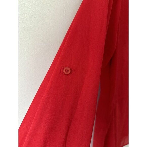 Love Ari Red Button Down Sheer Top Fairy Lightweight Size 1X Tunic Collared - Picture 5 of 8